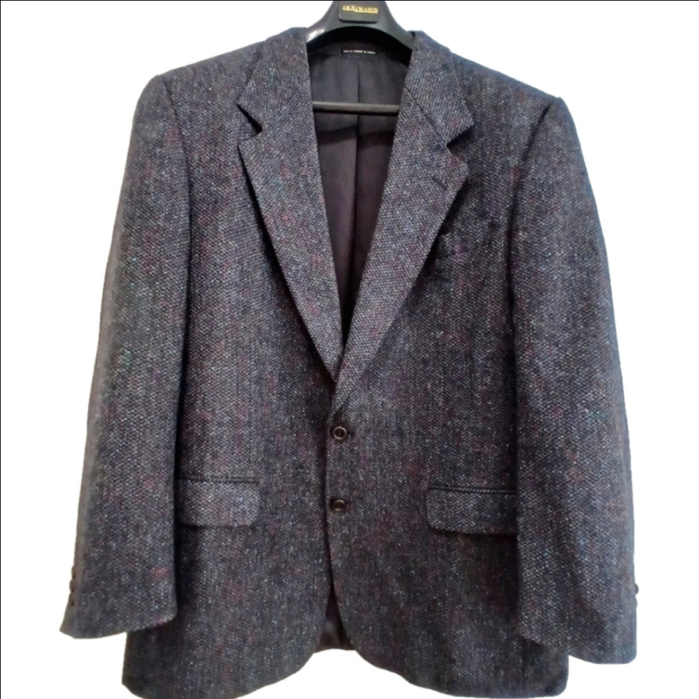Moores Lambs wool Tweed Blazer LIKE NEW Sz 44/T Blk/aquablue/burgandy